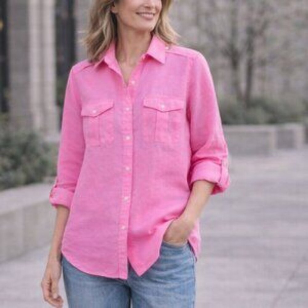 Ralph Lauren Sport Women's Pink Button Down Linen Blouse - size 10